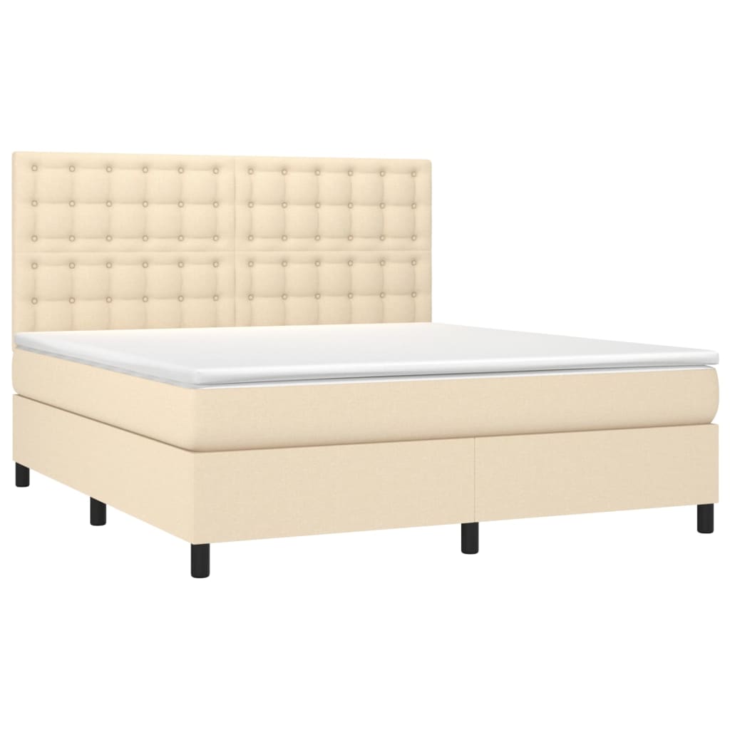 Κρεβάτι Boxspring με Στρώμα & LED Κρεμ 160x200 εκ. Υφασμάτινο