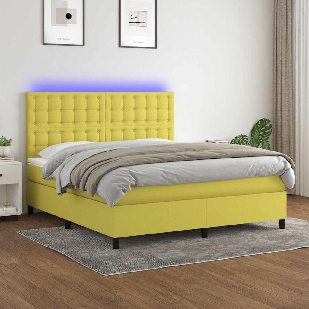 Κρεβάτι Boxspring με Στρώμα & LED Πράσινο 160x200 εκ Υφασμάτινο - Pakobazaar