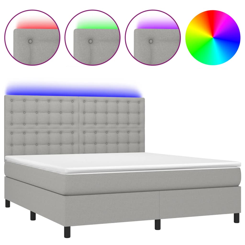 Κρεβάτι Boxspring με Στρώμα & LED Αν.Γκρι 180x200εκ. Υφασμάτινο