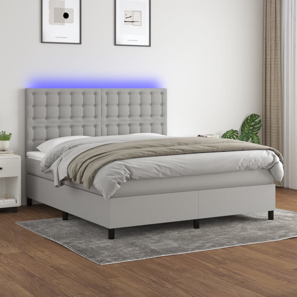 Κρεβάτι Boxspring με Στρώμα & LED Αν.Γκρι 180x200εκ. Υφασμάτινο
