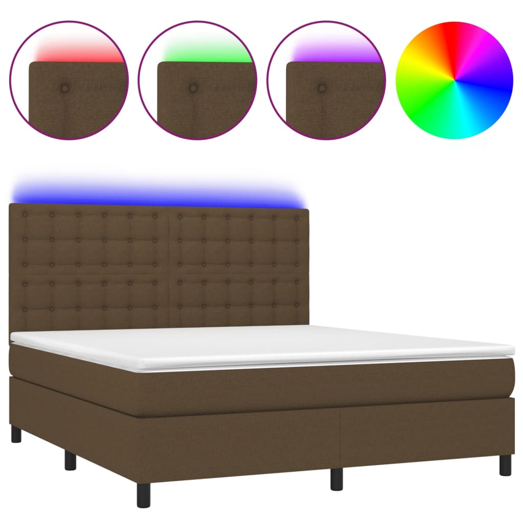 Κρεβάτι Boxspring με Στρώμα & LED Σκ.Καφέ 180x200εκ. Υφασμάτινο