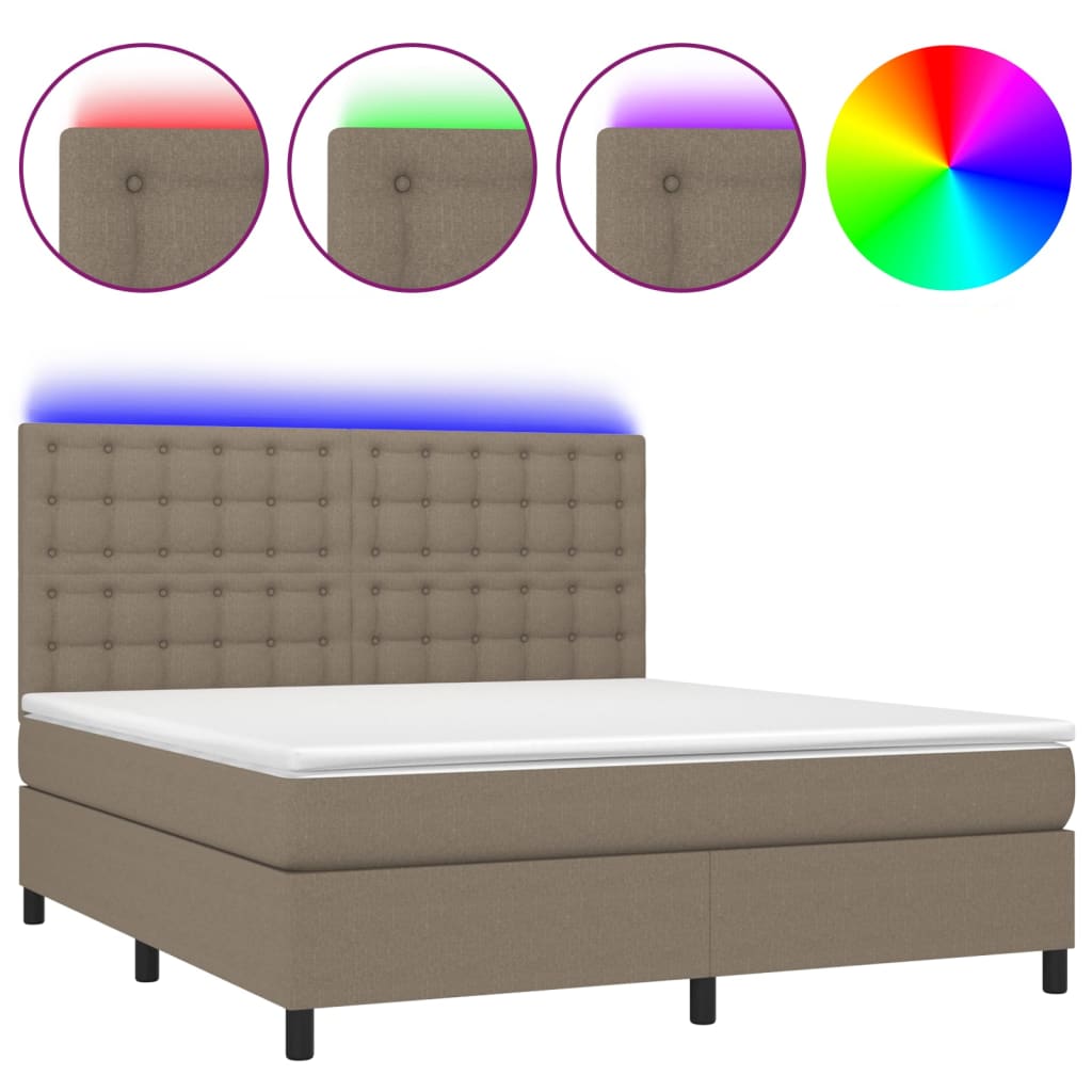 Κρεβάτι Boxspring με Στρώμα & LED Taupe 180x200 εκ. Υφασμάτινο