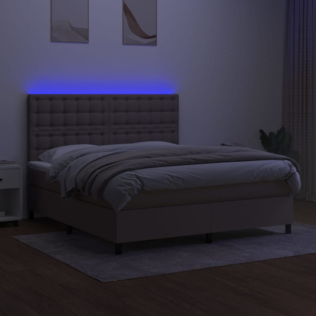 Κρεβάτι Boxspring με Στρώμα & LED Taupe 180x200 εκ. Υφασμάτινο
