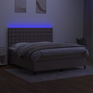Κρεβάτι Boxspring με Στρώμα & LED Taupe 180x200 εκ. Υφασμάτινο