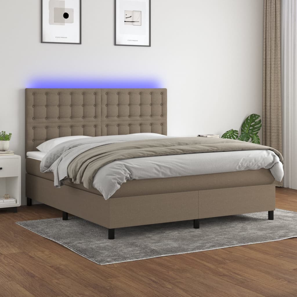 Κρεβάτι Boxspring με Στρώμα & LED Taupe 180x200 εκ. Υφασμάτινο