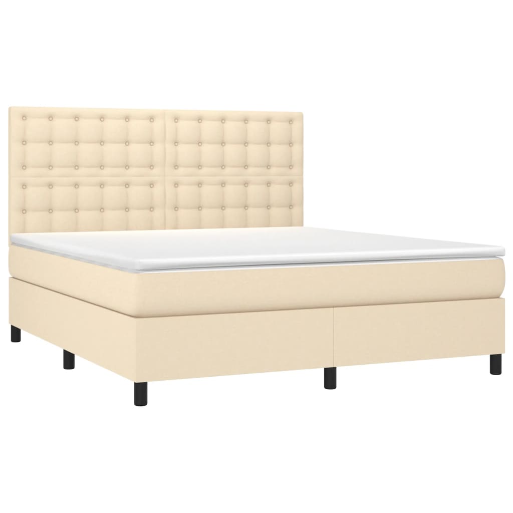 Κρεβάτι Boxspring με Στρώμα & LED Κρεμ 180x200 εκ. Υφασμάτινο