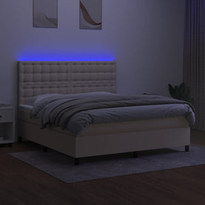 Κρεβάτι Boxspring με Στρώμα & LED Κρεμ 180x200 εκ. Υφασμάτινο
