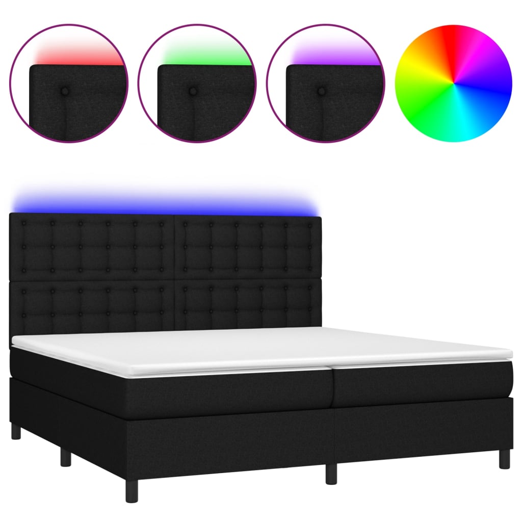 Κρεβάτι Boxspring με Στρώμα & LED Μαύρο 200x200 εκ. Υφασμάτινο