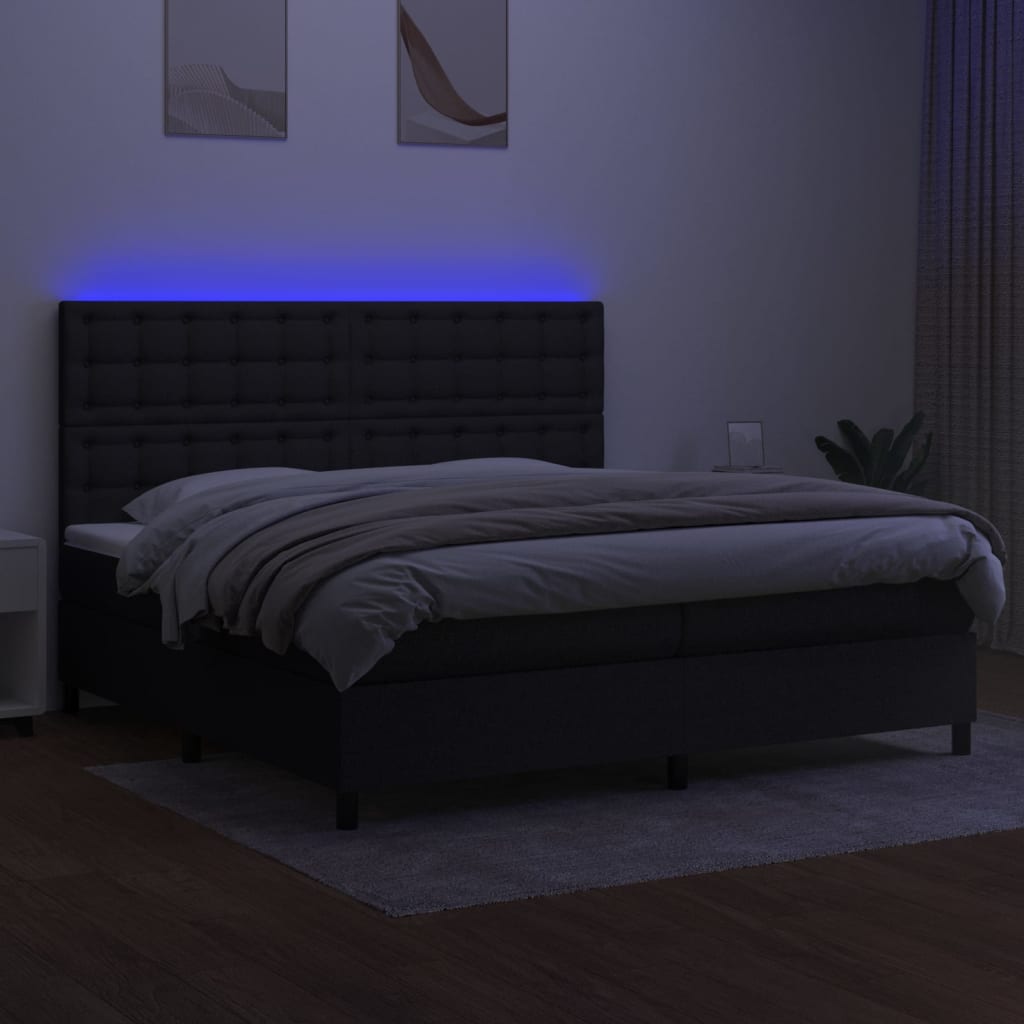 Κρεβάτι Boxspring με Στρώμα & LED Μαύρο 200x200 εκ. Υφασμάτινο