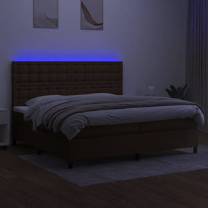 Κρεβάτι Boxspring με Στρώμα & LED Σκ.Καφέ 200x200εκ. Υφασμάτινο