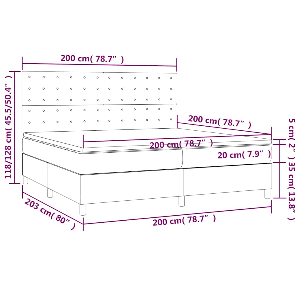 Κρεβάτι Boxspring με Στρώμα & LED Πράσινο 200x200 εκ Υφασμάτινο