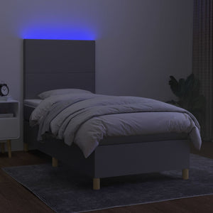 Κρεβάτι Boxspring με Στρώμα & LED Αν.Γκρι 80x200 εκ. Υφασμάτινο