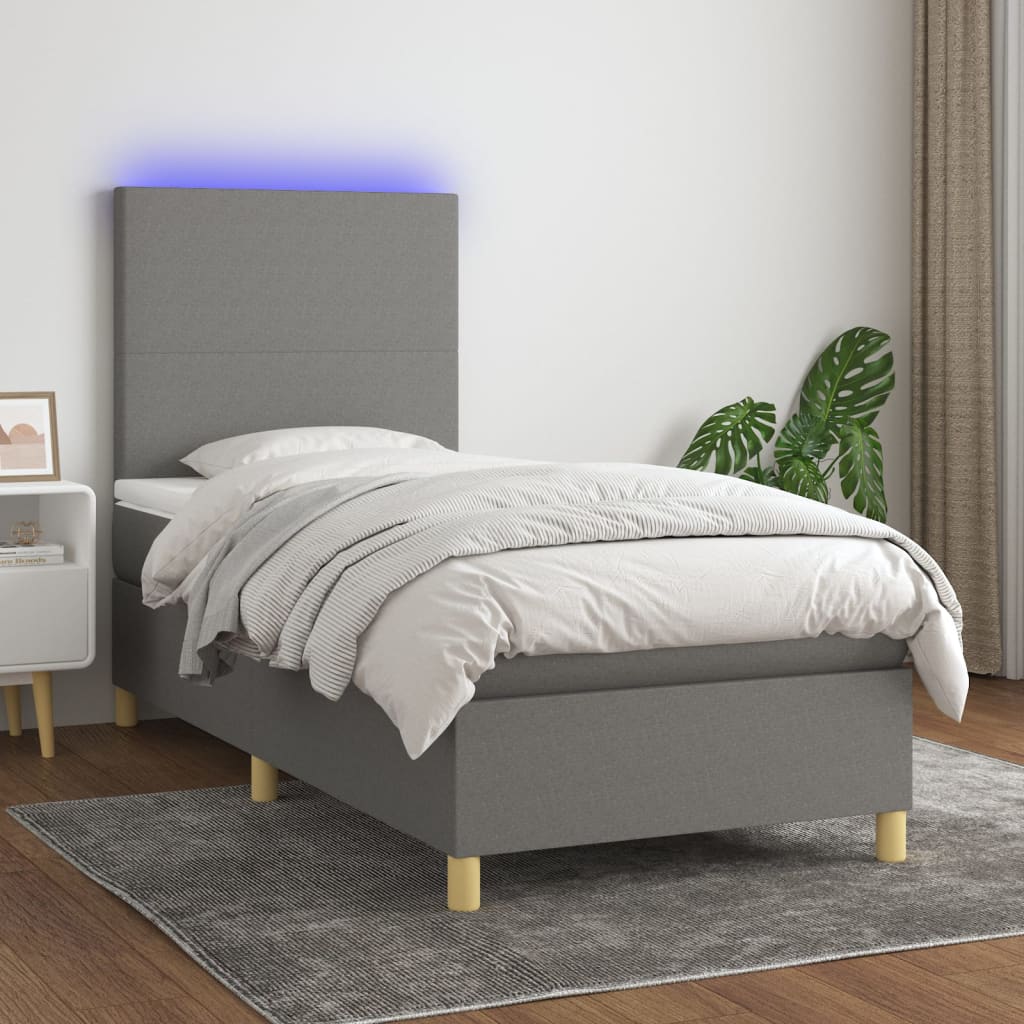 Κρεβάτι Boxspring με Στρώμα & LED Σκ.Γκρι 80x200 εκ. Υφασμάτινο - Pakobazaar