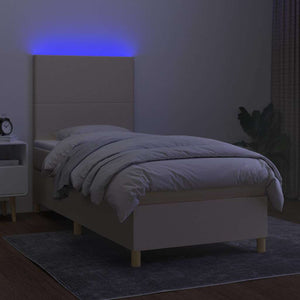 Κρεβάτι Boxspring με Στρώμα & LED Κρεμ 80x200 εκ. Υφασμάτινο