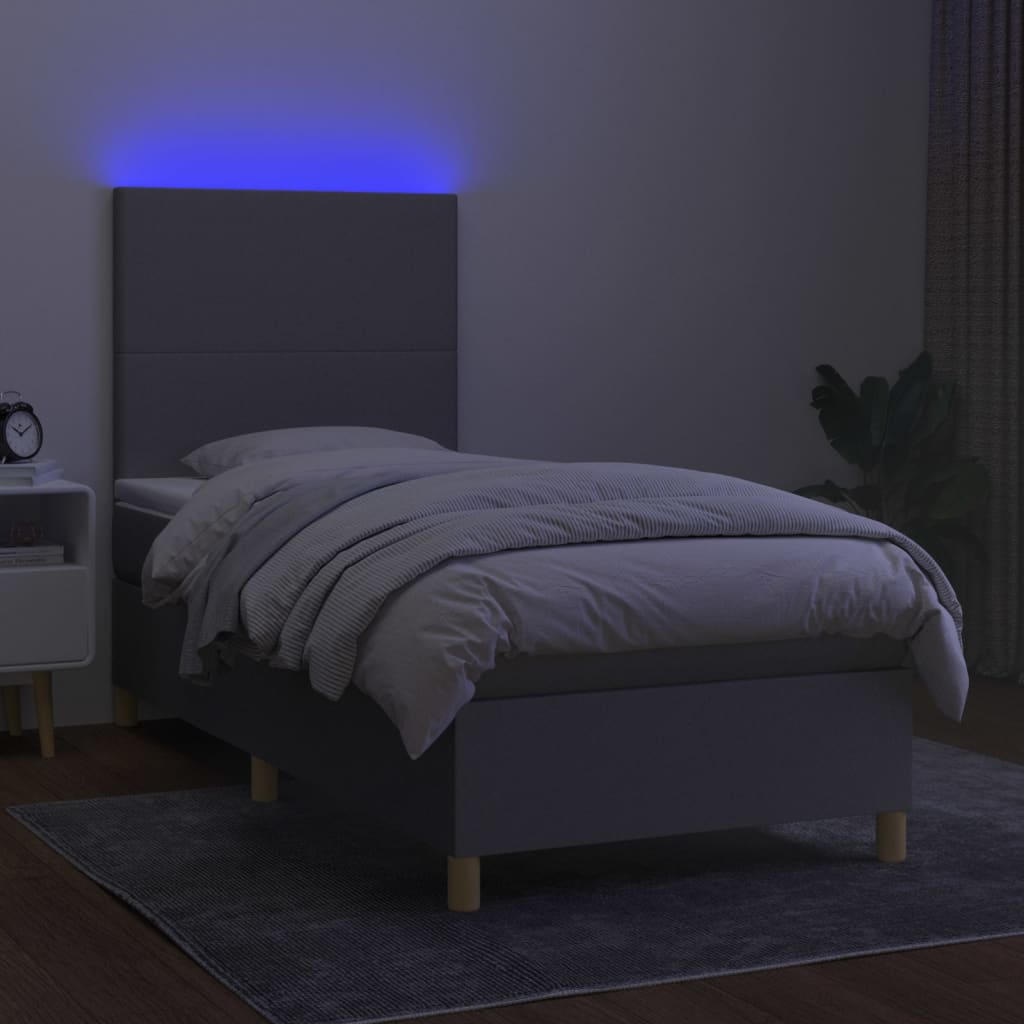 Κρεβάτι Boxspring με Στρώμα & LED Αν.Γκρι 90x190 εκ. Υφασμάτινο