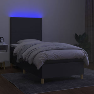 Κρεβάτι Boxspring με Στρώμα & LED Σκ.Γκρι 90x190 εκ. Υφασμάτινο - Pakobazaar