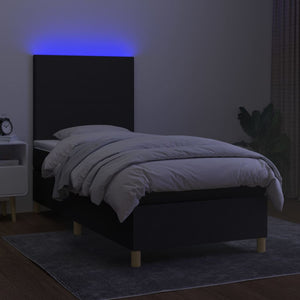 Κρεβάτι Boxspring με Στρώμα & LED Μαύρο 90x190 εκ. Υφασμάτινο