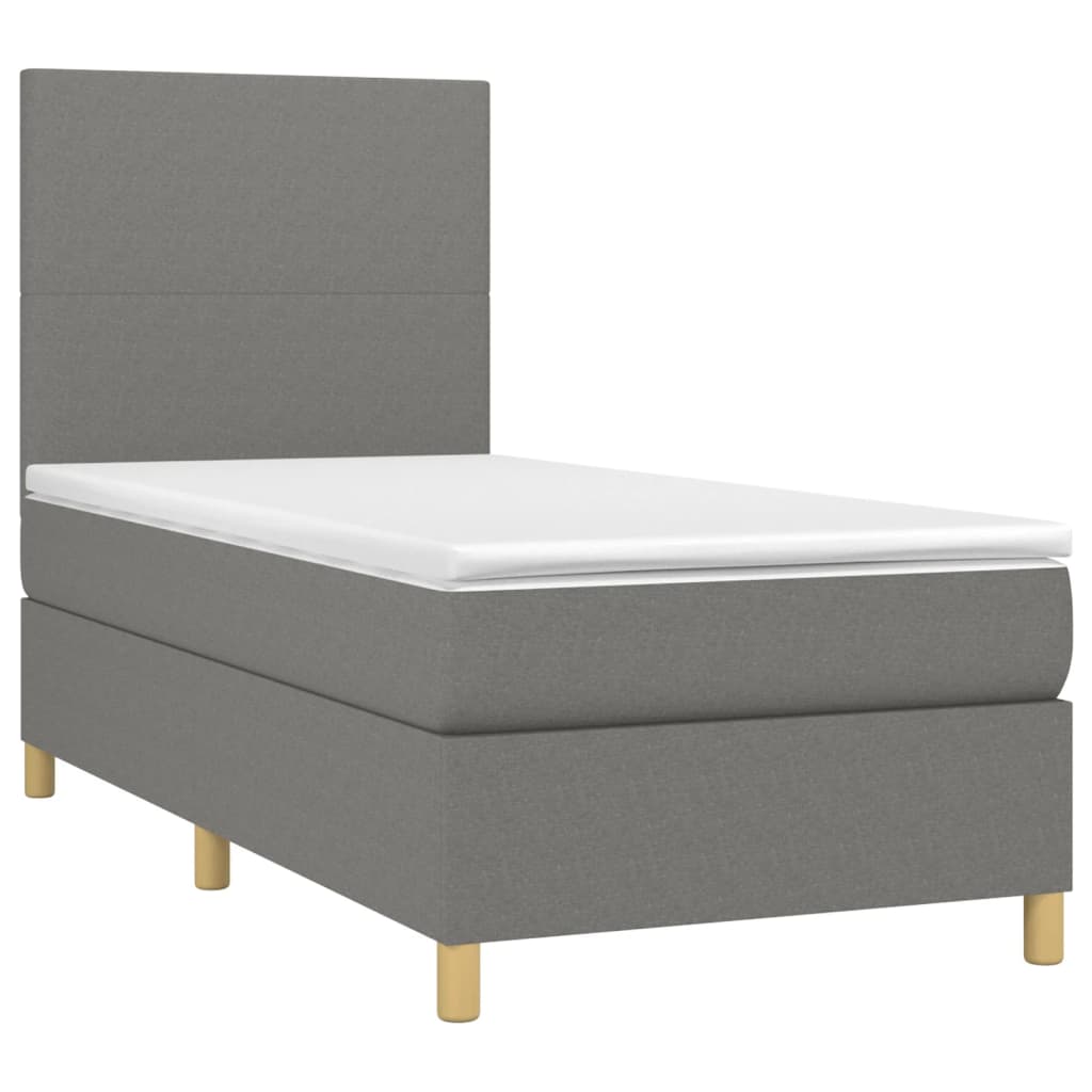 Κρεβάτι Boxspring με Στρώμα & LED Σκ.Γκρι 90x200 εκ. Υφασμάτινο - Pakobazaar