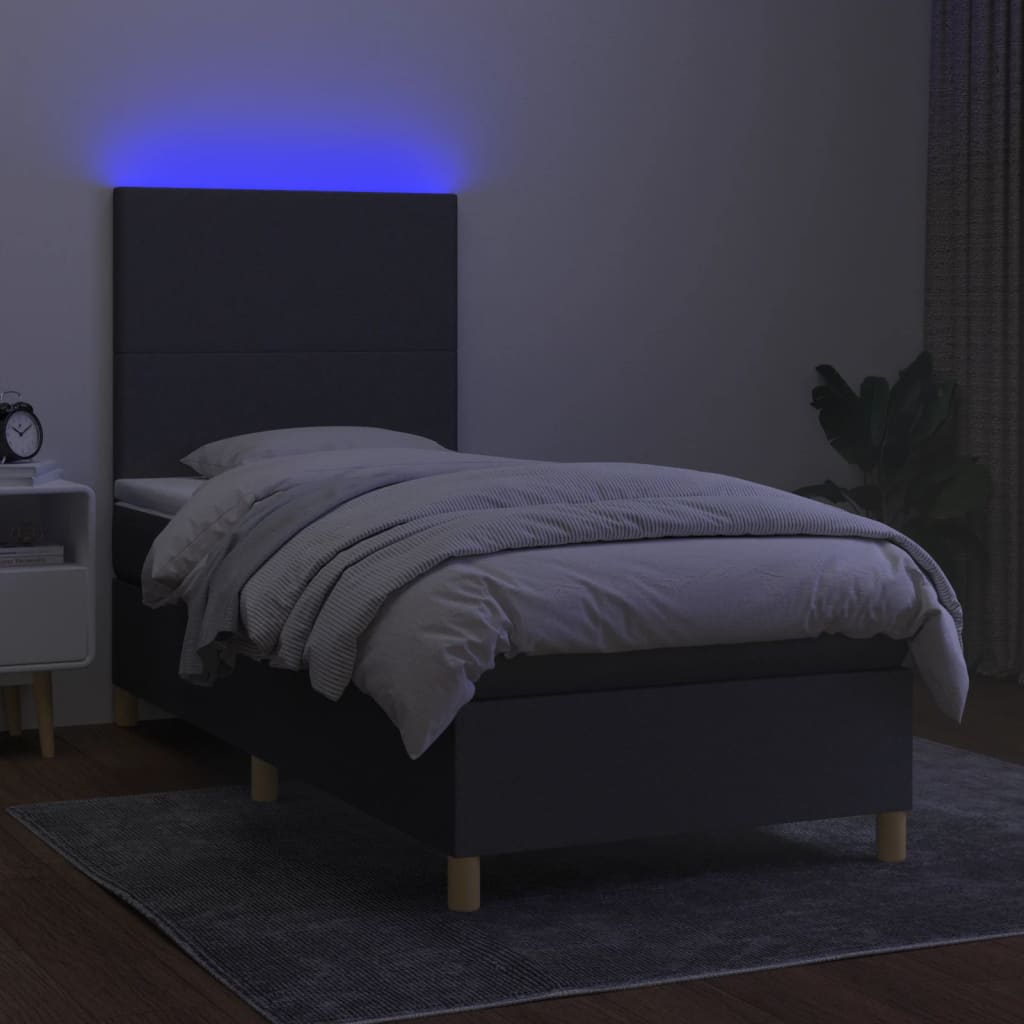 Κρεβάτι Boxspring με Στρώμα & LED Σκ.Γκρι 90x200 εκ. Υφασμάτινο - Pakobazaar