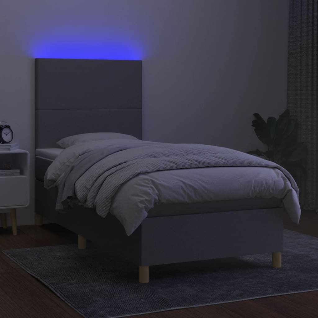 Κρεβάτι Boxspring με Στρώμα & LED Αν.Γκρι 100x200εκ. Υφασμάτινο