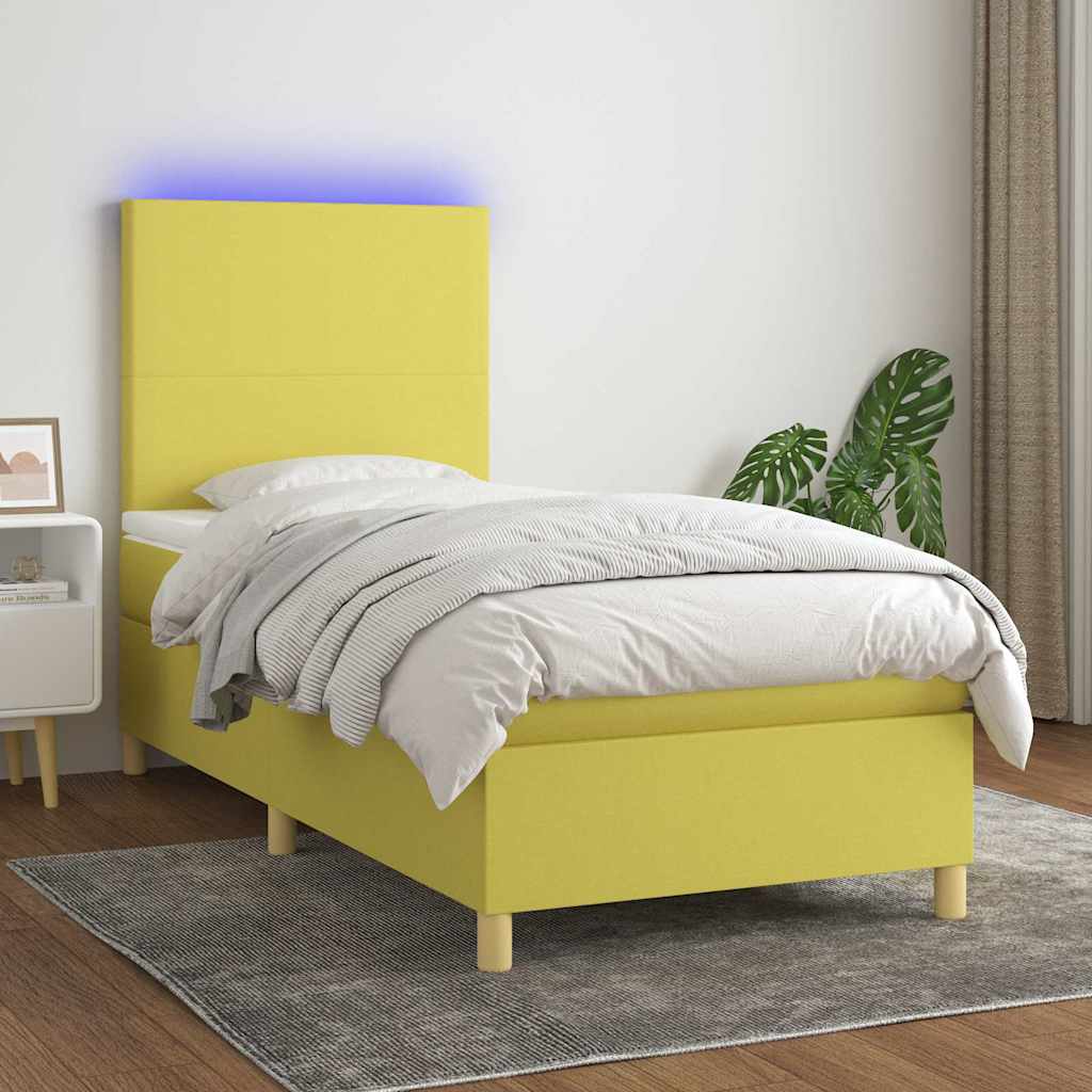 Κρεβάτι Boxspring με Στρώμα & LED Πράσινο 100x200 εκ Υφασμάτινο