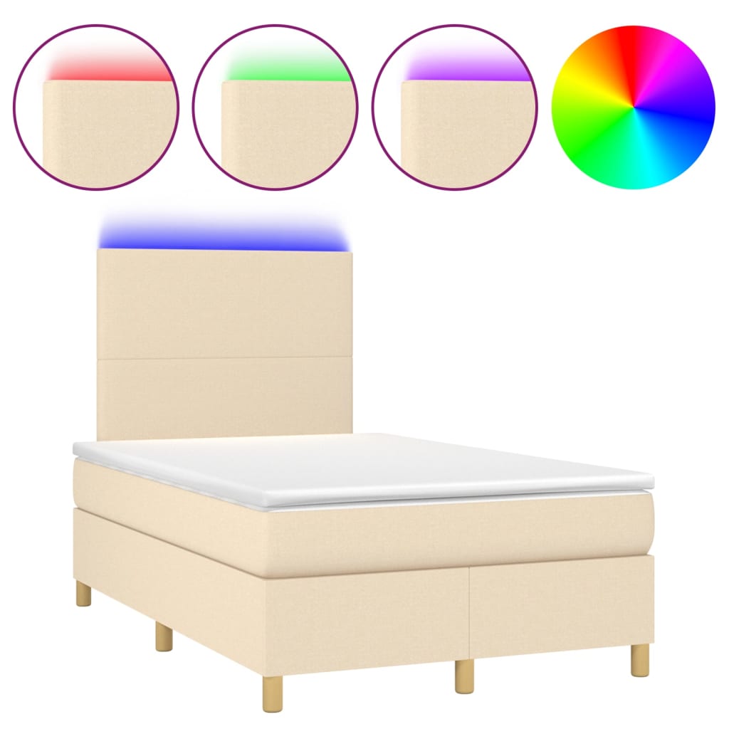 Κρεβάτι Boxspring με Στρώμα & LED Κρεμ 120x200 εκ. Υφασμάτινο