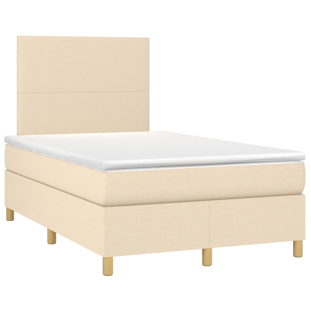 Κρεβάτι Boxspring με Στρώμα & LED Κρεμ 120x200 εκ. Υφασμάτινο