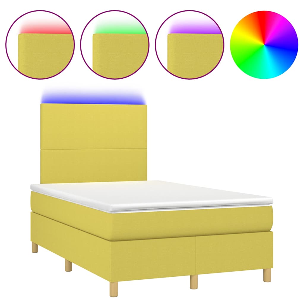 Κρεβάτι Boxspring με Στρώμα & LED Πράσινο 120x200 εκ Υφασμάτινο