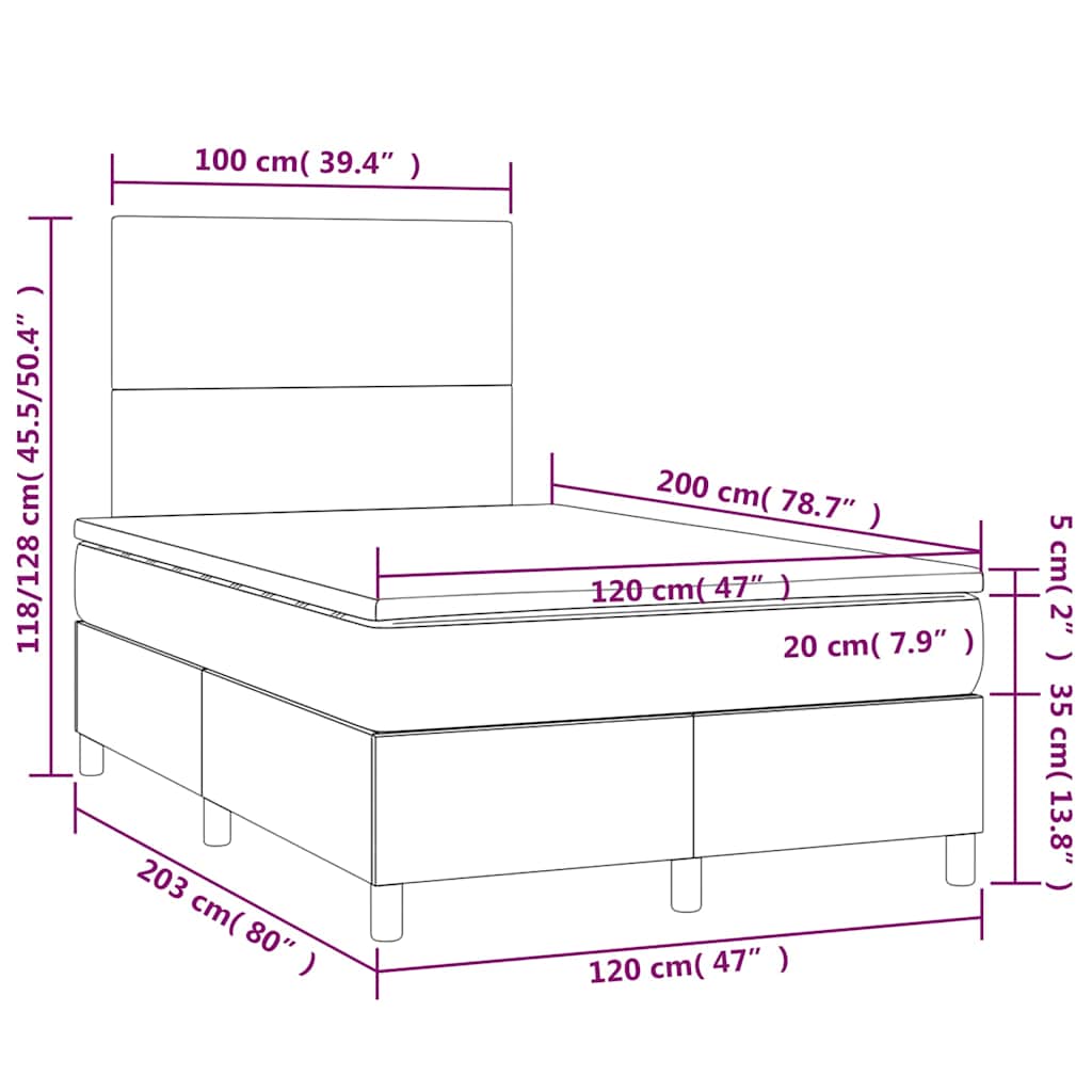 Κρεβάτι Boxspring με Στρώμα & LED Πράσινο 120x200 εκ Υφασμάτινο