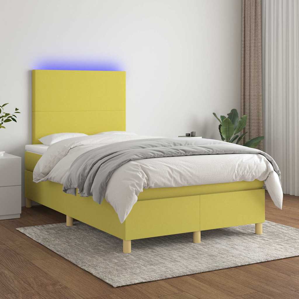 Κρεβάτι Boxspring με Στρώμα & LED Πράσινο 120x200 εκ Υφασμάτινο