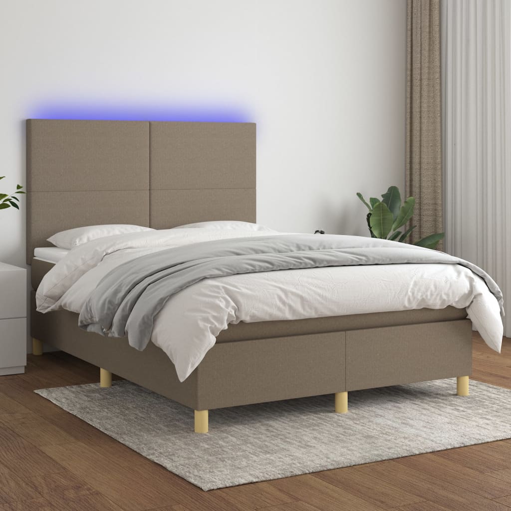 Κρεβάτι Boxspring με Στρώμα & LED Taupe 140x190 εκ. Υφασμάτινο