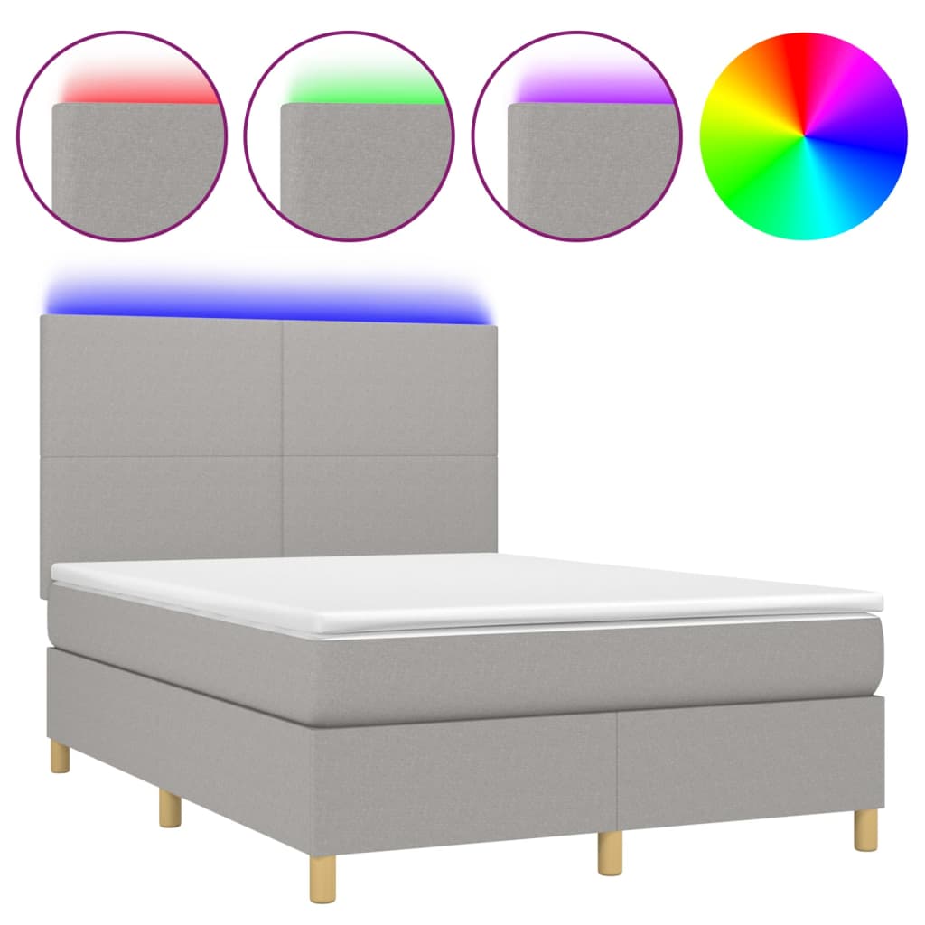 Κρεβάτι Boxspring με Στρώμα & LED Αν.Γκρι 140x200εκ. Υφασμάτινο
