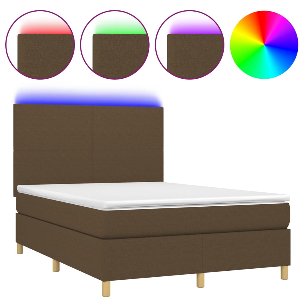 Κρεβάτι Boxspring με Στρώμα & LED Σκ.Καφέ 140x200 εκ Υφασμάτινο - Pakobazaar