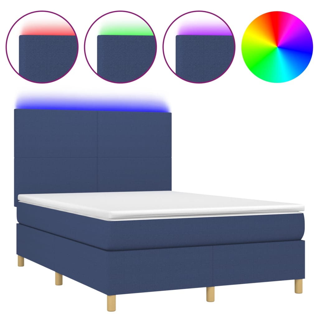 Κρεβάτι Boxspring με Στρώμα & LED Μπλε 140x200 εκ. Υφασμάτινο