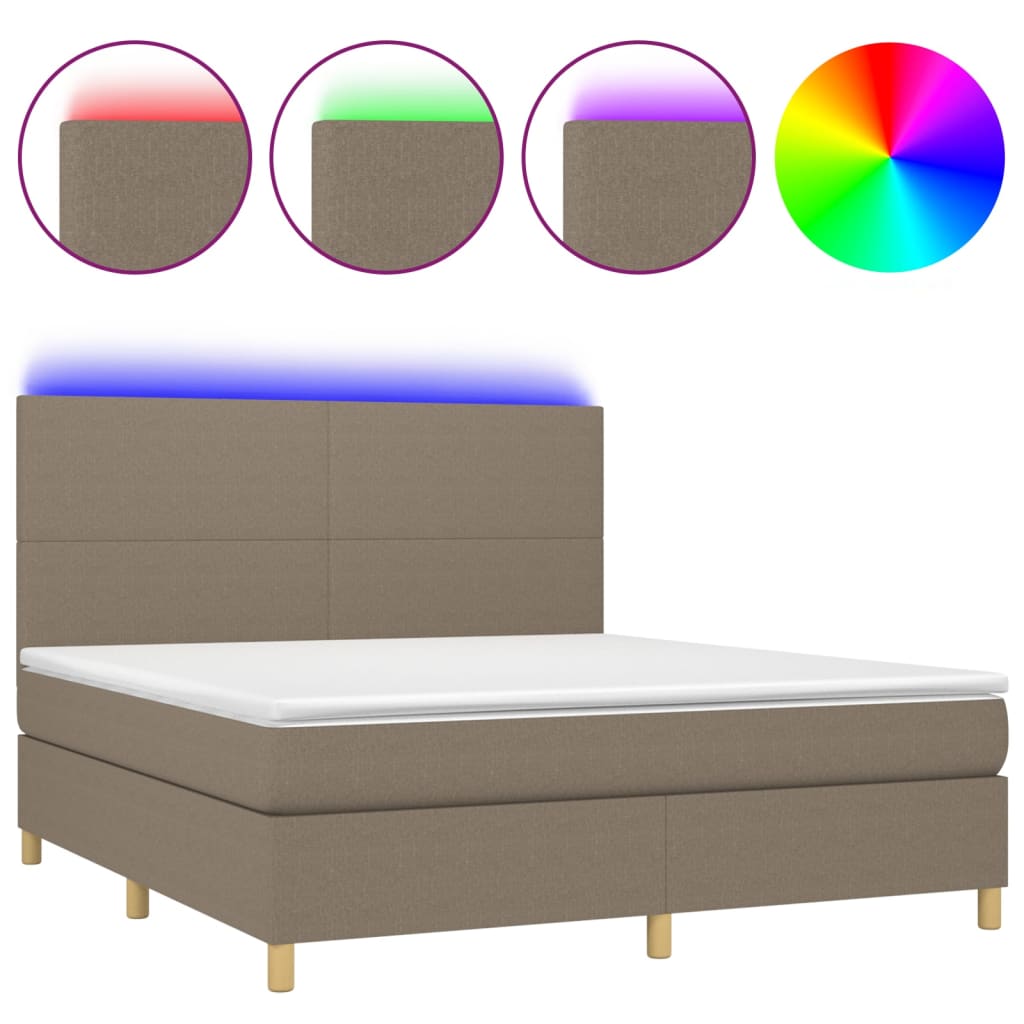 Κρεβάτι Boxspring με Στρώμα & LED Taupe 160x200 εκ. Υφασμάτινο