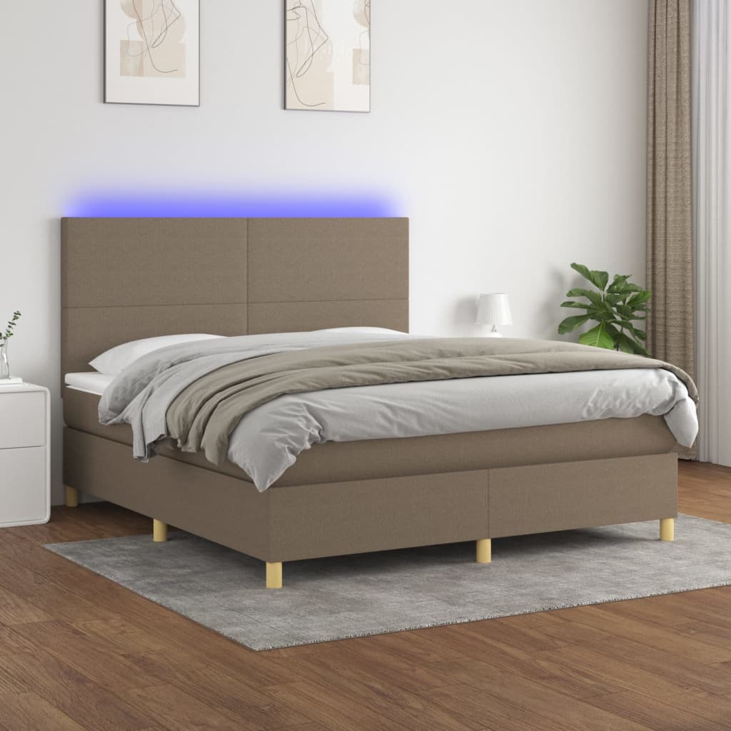 Κρεβάτι Boxspring με Στρώμα & LED Taupe 160x200 εκ. Υφασμάτινο