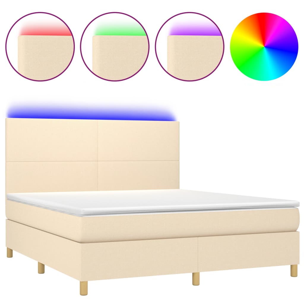 Κρεβάτι Boxspring με Στρώμα & LED Κρεμ 160x200 εκ. Υφασμάτινο