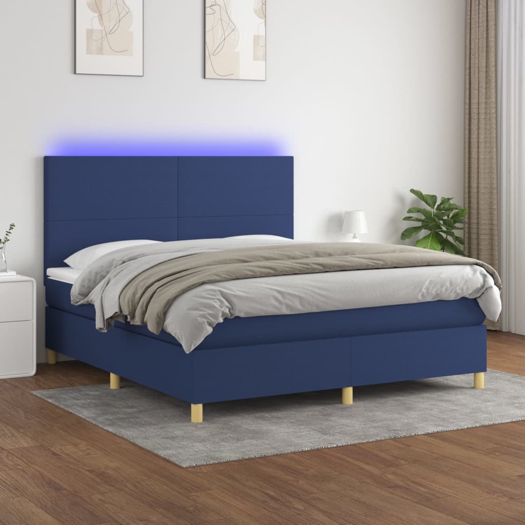 Κρεβάτι Boxspring με Στρώμα & LED Μπλε 160x200 εκ. Υφασμάτινο