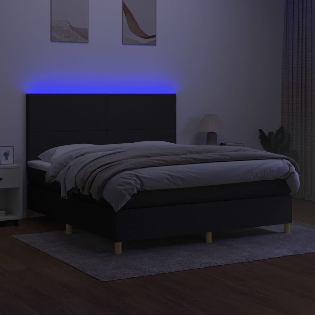 Κρεβάτι Boxspring με Στρώμα & LED Μαύρο 180x200 εκ. Υφασμάτινο