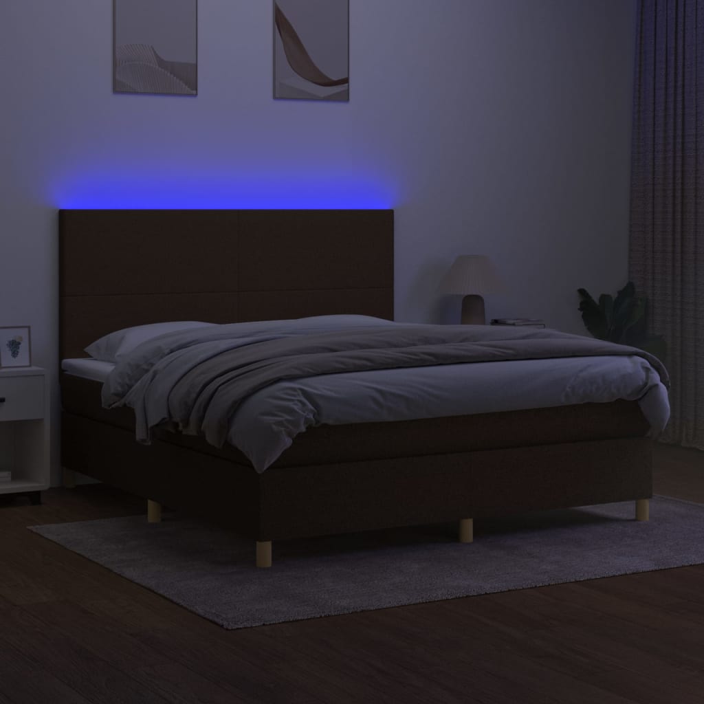Κρεβάτι Boxspring με Στρώμα & LED Σκ.Καφέ 180x200εκ. Υφασμάτινο - Pakobazaar