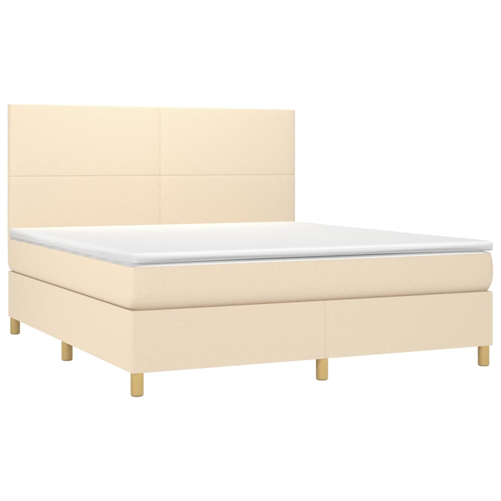 Κρεβάτι Boxspring με Στρώμα & LED Κρεμ 180x200 εκ. Υφασμάτινο