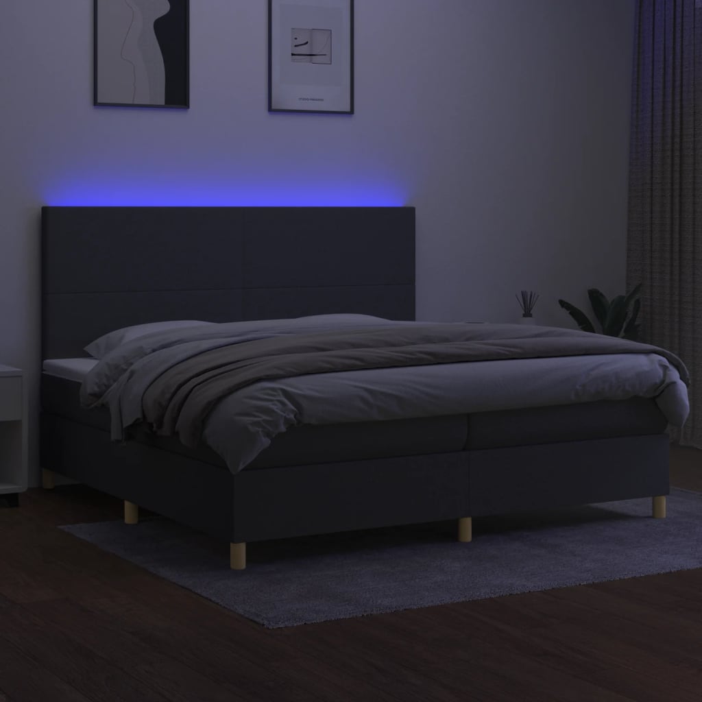 Κρεβάτι Boxspring με Στρώμα & LED Σκ.Γκρι 200x200εκ. Υφασμάτινο