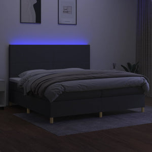 Κρεβάτι Boxspring με Στρώμα & LED Σκ.Γκρι 200x200εκ. Υφασμάτινο