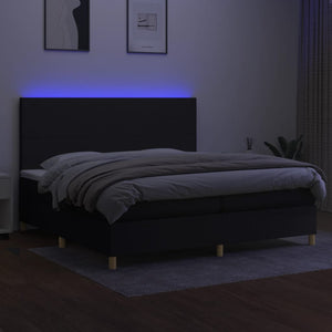 Κρεβάτι Boxspring με Στρώμα & LED Μαύρο 200x200 εκ. Υφασμάτινο - Pakobazaar