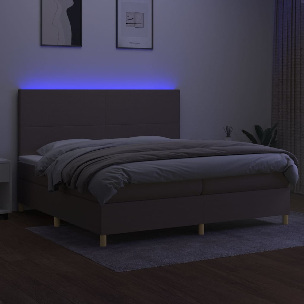 Κρεβάτι Boxspring με Στρώμα & LED Taupe 200x200 εκ. Υφασμάτινο
