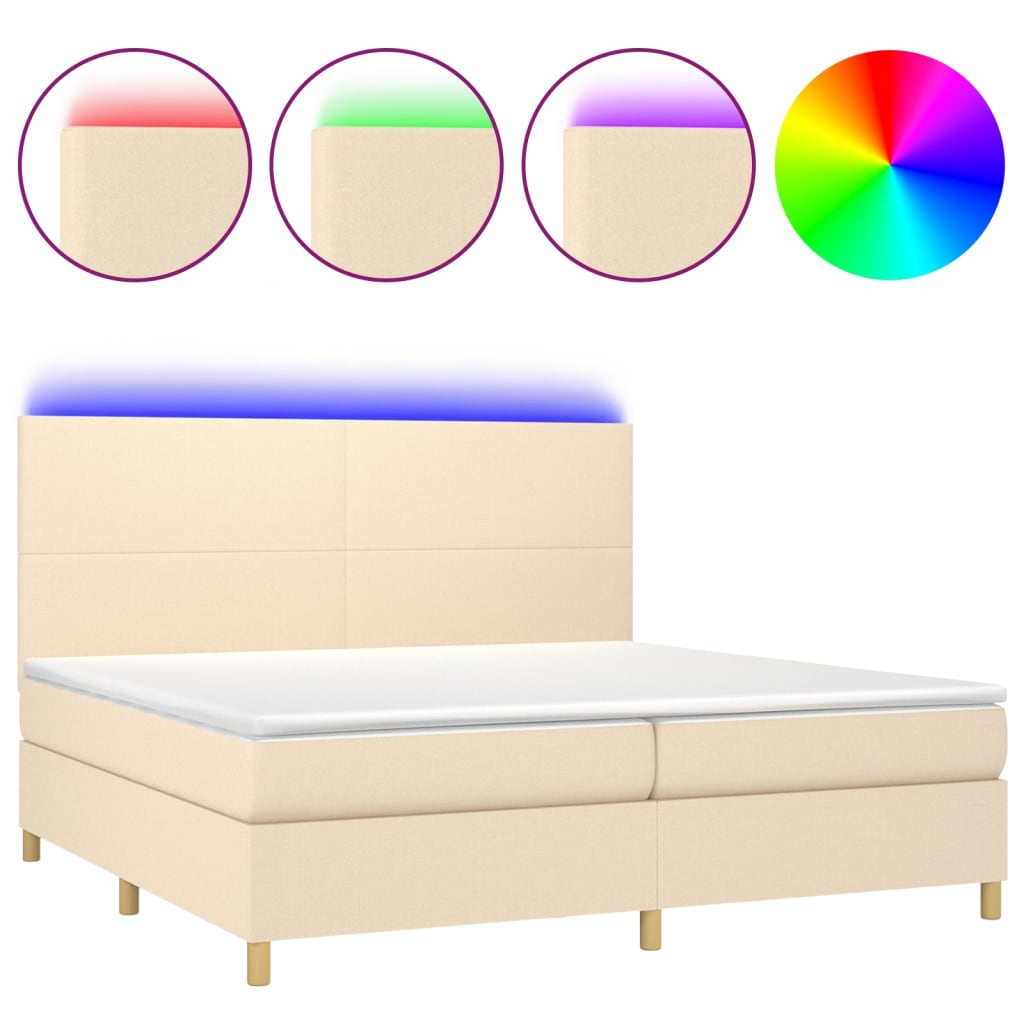 Κρεβάτι Boxspring με Στρώμα & LED Κρεμ 200x200 εκ. Υφασμάτινο