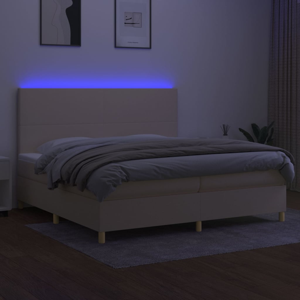 Κρεβάτι Boxspring με Στρώμα & LED Κρεμ 200x200 εκ. Υφασμάτινο