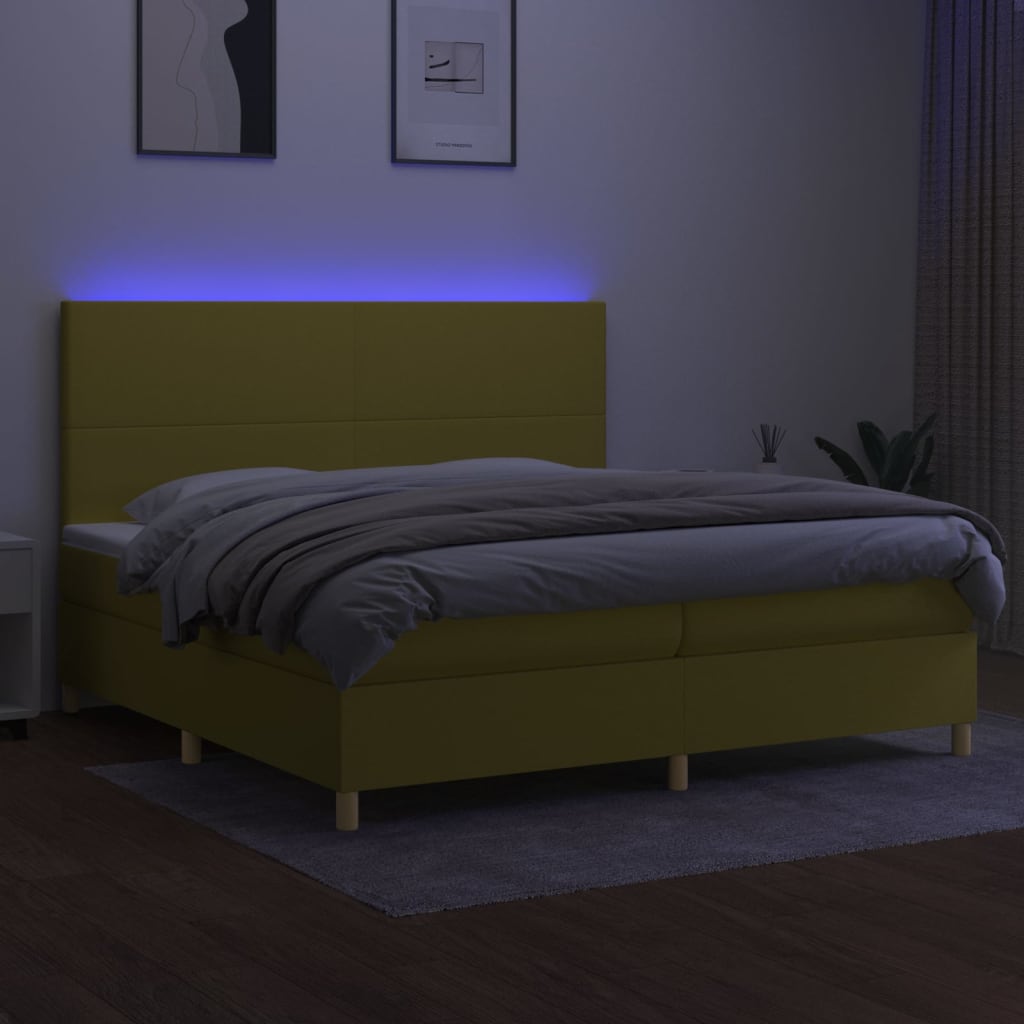 Κρεβάτι Boxspring με Στρώμα & LED Πράσινο 200x200 εκ Υφασμάτινο