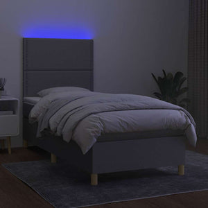 Κρεβάτι Boxspring με Στρώμα & LED Αν.Γκρι 80x200 εκ. Υφασμάτινο