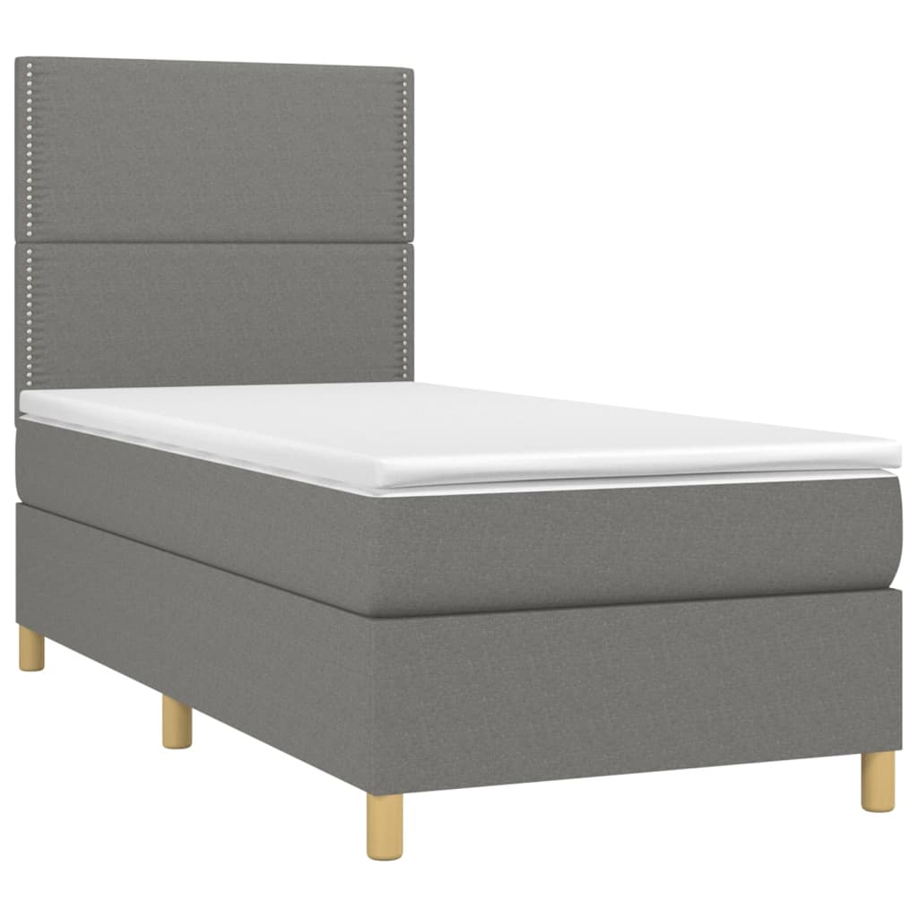 Κρεβάτι Boxspring με Στρώμα & LED Σκ.Γκρι 80x200 εκ. Υφασμάτινο